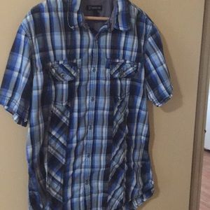 Large INC Blue Plaid Short Sleeve Button Down